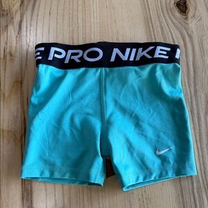 Nike Pro Aqua Blue Shorts with Black Waistband